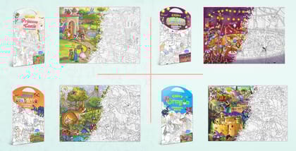 GIANT PRINCESS CASTLE COLOURING POSTER, GIANT CIRCUS COLOURING POSTER, GIANT DINOSAUR COLOURING POSTER and GIANT DRAGON COLOURING POSTER | Combo of 4 Posters I giant posters for classroom