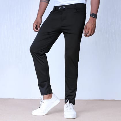 Men Regular Fit Black Lycra Blend Trousers