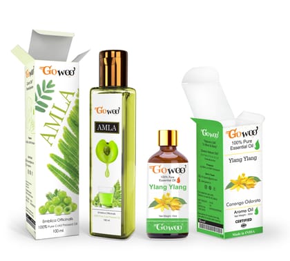 Pack of 2 Ylang Ylang Essential Oil and Amla Carrier Oil - 100% Pure & Natural Oil For Skin Care & Hair care