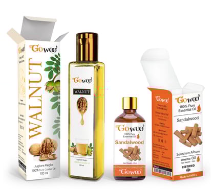 Pack of 2 Sandalwood Essential Oil and Walnut Carrier Oil - 100% Pure Natural & Therapeutic Grade & Aromatherapy for Hair Care and Skin Care