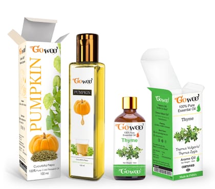 Pack of 2 Thyme Essential Oil and Pumpkin Seed Carrier Oil - 100% Pure & Natural Oil For Aromatherapy, Skin, Acne & Hair Growth