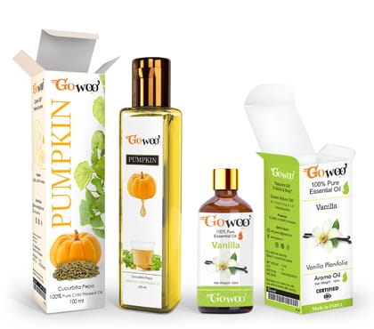 Pack of 2 Vanilla Essential Oil and Pumpkin Seed Carrier Oil - 100% Pure & Natural Oil For Hair And Skin