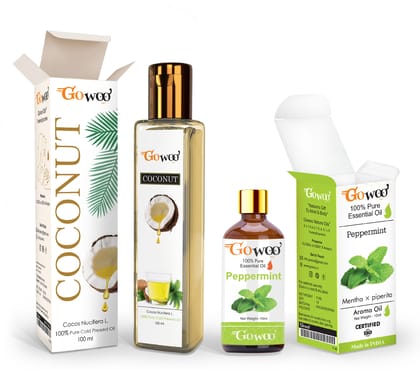 Pack of 2 Peppermint Essential Oil and Coconut Carrier Oil - 100% Pure & Natural Oil For Hair, and Skin Care