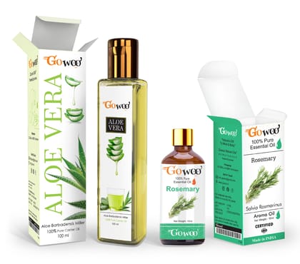 Pack of 2 Rosemary Essential Oil and Aloe Vera Carrier Oil - 100% Pure & Natural Oil For Skin & Hair Care