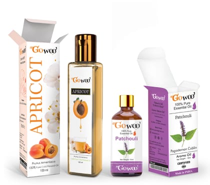 Pack of 2 Patchouli Essential Oil and Apricot Carrier Oil - 100% Pure & Natural Oil For Healthy Hair and Skin