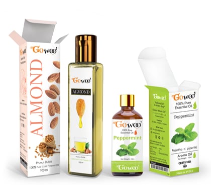 Pack of 2 Peppermint Essential Oil and Almond Carrier Oil - 100% Pure & Natural Oil For  Healthy Skin & Hair