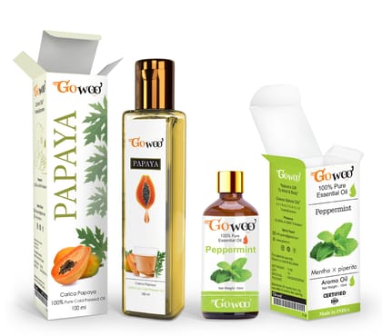 Pack of 2 Peppermint Essential Oil and Papaya Seed Carrier Oil - 100% Natural Therapeutic Grade Cold Pressed for Skin & Hair