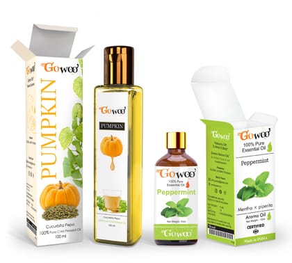 Pack of 2 Peppermint Essential Oil and Pumpkin Seed Carrier Oil - 100% Pure Natural & Undiluted For Skin care & Hair care