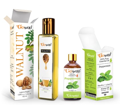 Pack of 2 Peppermint Essential Oil and Walnut Carrier Oil - 100% Pure Natural & Undiluted For Skin care & Hair care