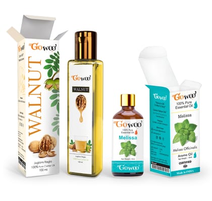 Pack of 2 Melissa Essential Oil and Walnut Carrier Oil - 100% Pure & Natural Oil For Aromatherapy Body Massage, Skin Care & Hair Care