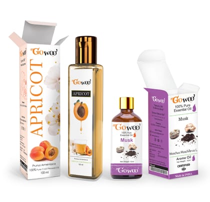 Pack of 2 Musk Essential Oil and Apricot Carrier Oil - 100% Natural Therapeutic Grade for Hair and Skin