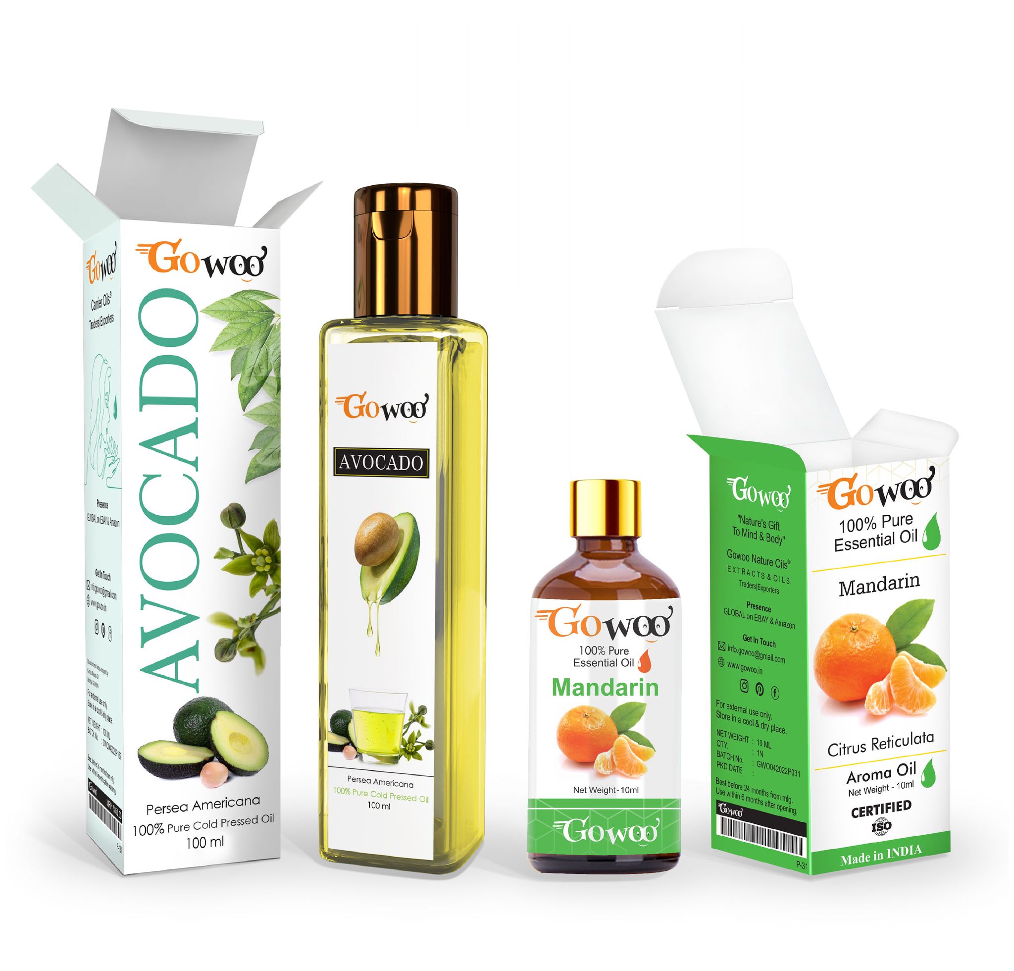 Pack of 2 Mandarin Essential Oil and Avocado Carrier Oil - 100% Pure & Natural, Cold Pressed, Therapeutic Grade Undiluted For Hair & Skin