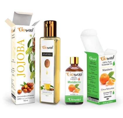 Pack of 2 Mandarin Essential Oil and Jojoba Carrier Oil - 100% Pure Natural & Therapeutic Grade For Aromatherapy, Skin, Acne & Hair Growth