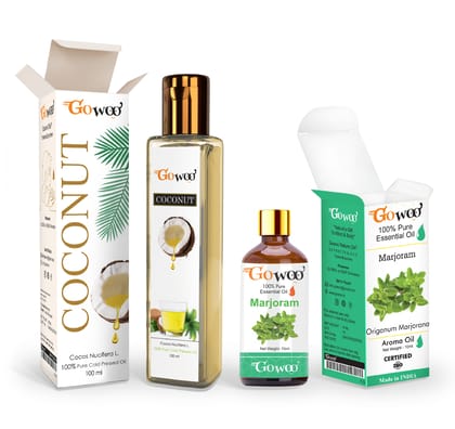 Pack of 2 Marjoram Essential Oil and Coconut Carrier Oil - 100% Pure & Natural Oil For Moisturizing Hair & Body Oil