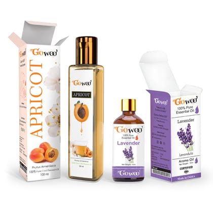 Pack of 2 Lavender Essential Oil and Apricot Carrier Oil - 100% Pure & Natural Oil For Hair, Face & Body Massage