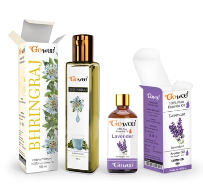 Pack of 2 Lavender Essential Oil and Bhringraj Carrier Oil - 100% Undiluted, Natural & Therapeutic Grade