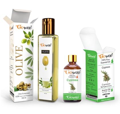 Pack of 2 Cypress Essential Oil and Olive Carrier Oil - 100% Pure & Natural Oil For Hair, Skin, Face And Massage