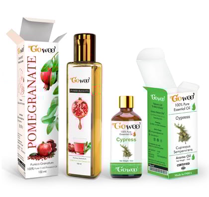 Pack of 2 Cypress Essential Oil and Pomegranate Seed Carrier Oil - 100% Pure & Natural Oil For Skin And Hair