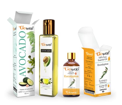 Pack of 2 Eucalyptus Essential Oil and Avocado Carrier Oil - 100% Pure & Natural Oil For Stress Relief Body Massage Oil