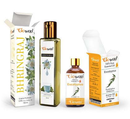 Pack of 2 Eucalyptus Essential Oil and Bhringraj Carrier Oil - 100% Pure & Natural Oil For Hair Re growth & Hair Fall Control
