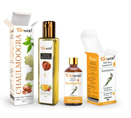 Pack of 2 Eucalyptus Essential Oil and Chaulmoogra Carrier Oil - 100% Undiluted Therapeutic Grade, Best For Skin & Hair