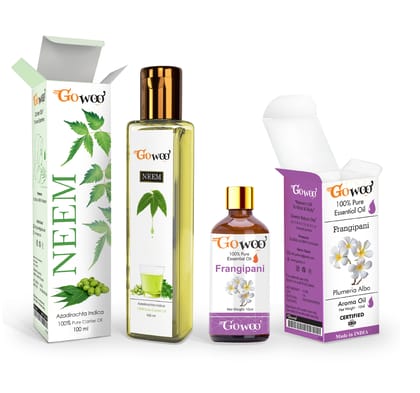 Pack of 2 Frangipani Essential Oil and Neem Carrier Oil - 100% Pure & Natural Oil For Hair & Skin