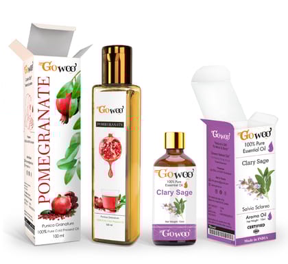 Pack of 2 Clary Sage Essential Oil and Pomegranate Seed Carrier Oil - 100% Pure & Natural Oil For Skin And Hair