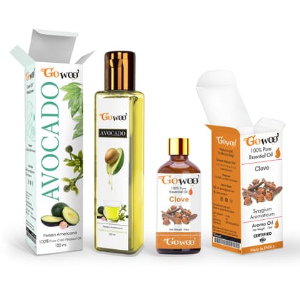 Pack of 2 Clove Bud Essential Oil and Avocado Carrier Oil - 100% Pure & Natural Oil For Moisturizing Skin & Face Massage