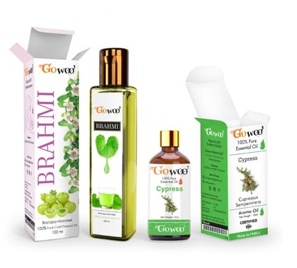Pack of 2 Cypress Essential Oil and Brahmi Carrier Oil - 100% Pure & Natural Oil For Ayurvedic Skin And Hair Oil
