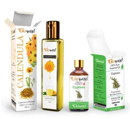 Pack of 2 Cypress Essential Oil and Calendula Carrier Oil - 100% Pure & Natural & Undiluted For Skin care & Hair care