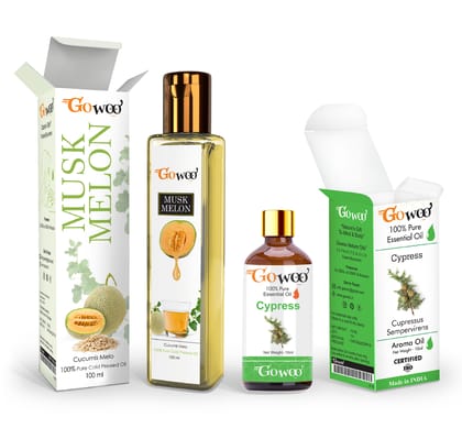 Pack of 2 Cypress Essential Oil and Musk Melon Carrier Oil - 100% Natural Therapeutic Grade Cold Pressed