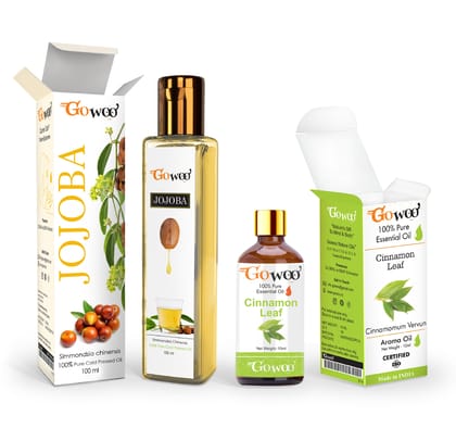 Pack of 2 Cinnamon Leaf Essential Oil and Jojoba Carrier Oil - 100% Pure & Natural Oil For Moisturizer for Skin, Hair and Nails