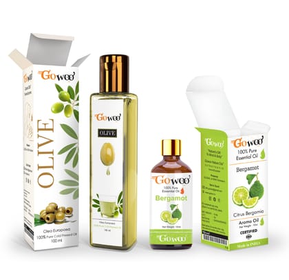 Pack of 2 Bergamot Essential Oil and Olive Oil - 100% Pure & Natural Oil For oil for skin & Healthy Hair