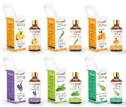 Pack of 6 Tea Tree, Lavender, Orange, Peppermint, Eucalyptus and Lemon Essential oils |100% Pure, Natural, Undiluted and Therapeutic Grade Essential Oil