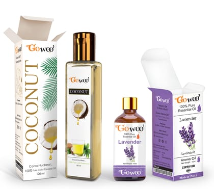 Pack of 2 Lavender Essential Oil and Coconut Carrier Oil - 100% Pure & Natural Oil For Skin Lightening, Wrinkles, Hair Growth, Dandruff & Aromatherapy