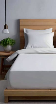 Gethitched Creations Bright White Solid Polycotton Single Bedsheet with 1 Pillow Cover 144 TC