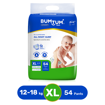 BUMTUM Baby Diaper Pants with Double Leakage Protection - 12 to 17 Kg (54 Count, X-Large Pack of 1)