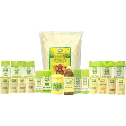 ELWORLD AGRO & ORGANIC FOOD PRODUCTS Combo Pack of Essential Kitchen Items - Multigrain Atta, Spices, Pulses, Rice, Oil, Ghee