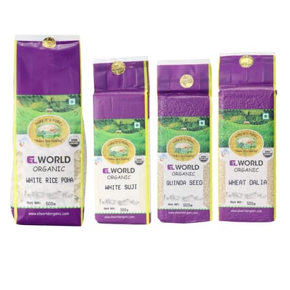 ELWORLD AGRO & ORGANIC FOOD PRODUCTS Organic Breakfast Cereals-Dalia, White Poha, Suji, Quinoa Seeds Combo Pack
