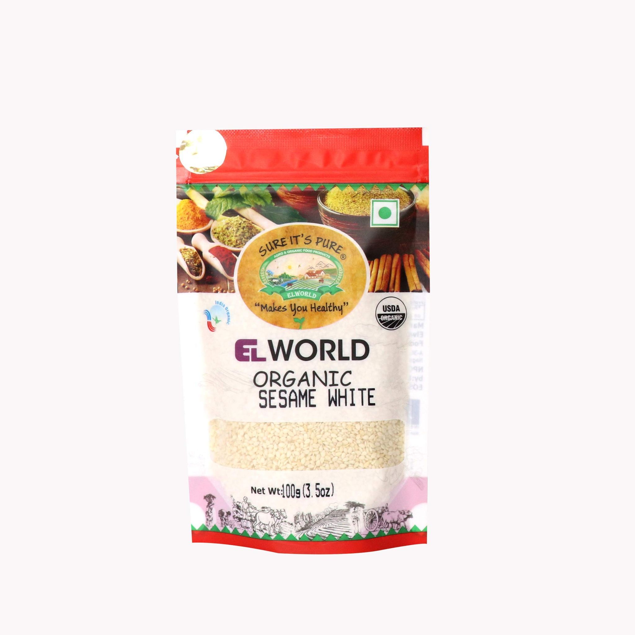 ELWORLD AGRO & ORGANIC FOOD PRODUCTS Sesame White Hulled, 100 Gm (Pack Of 5)