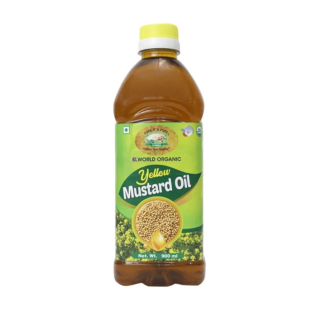 Elworld Agro & Organic Food Products Yellow Mustard Oil (Kachi Ghani) Cold Pressed- 900 ML