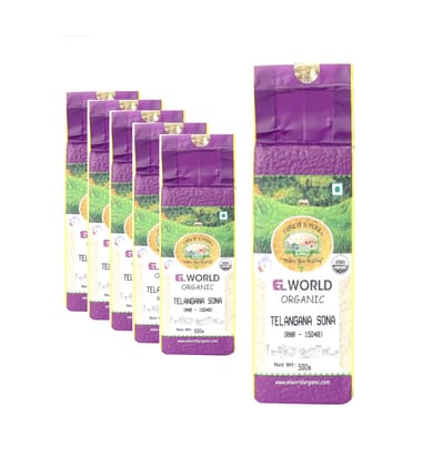 Elworld Agro & Organic Food Products Telangana Sona Sugar Free Rice (500 GMS) Pack of 5