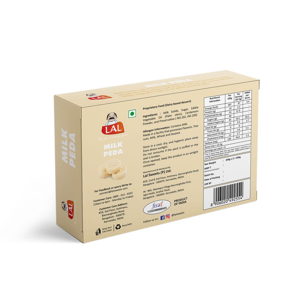 Lal Sweets Milk Peda 400g (Pack Of 1) || Made With Milk Solids|| Fresh and Delicious Doodh Peda