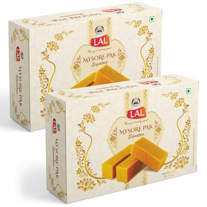 Lal Sweets Mysore Pak Signature 400g (Pack of 2) || Made with Cow Ghee || Healthy and Delicious Sweets Melts in Your Mouth || Traditional Taste of Mysuru