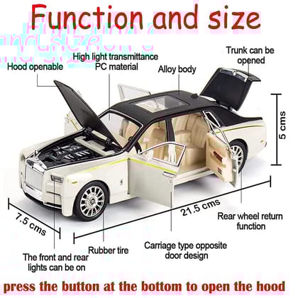 KTRS ENTERPRISE 1/24 Die-Cast Alloy Car Model  Rolls-Royce Phantom Simulation Model 6-Door Pull Back Boy Gift Toy Car Expression