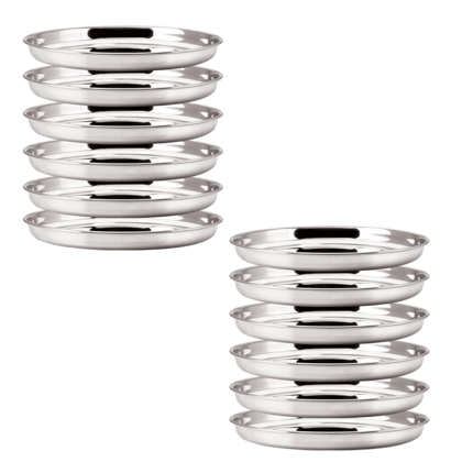 SHINI LIFESTYLE Stainless Steel Traditional Dinner Plate/ Khumcha Thali/ dinner thali(Dia-32cm, 12Pc)