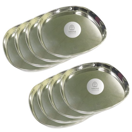 SHINI LIFESTYLE Stainless steel plates set, Dinner Plates, Khumcha Thali, Lunch Plate(Dia-26cm, 8Pc)