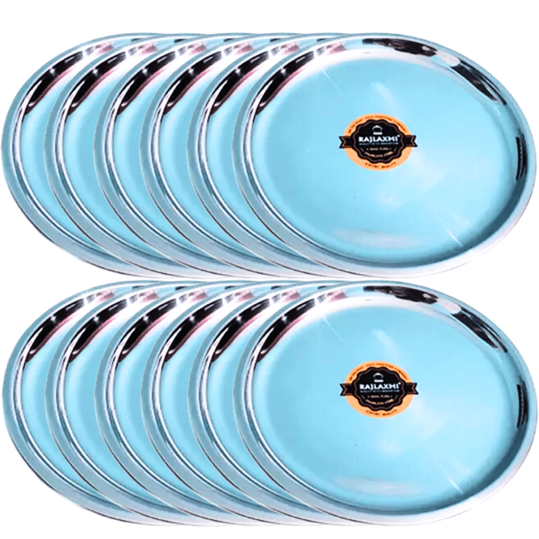 SHINI LIFESTYLE Stainless Steel Dinner Plate/Dessert Plate/Halwa Plate Set of 12pc(Dia-19)
