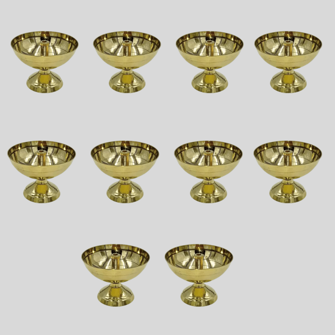 SHINI LIFESTYLE Brass Kuber Diya for Puja Home Decor-10Pc Brass Diwali Diya Kuber Diya Pooja Deepak