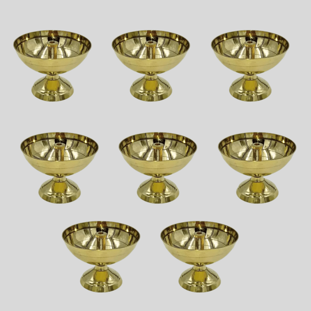 SHINI LIFESTYLE Brass Kuber Diya for Puja Home Decor-8Pc Brass Diwali Diya Kuber Diya Pooja Deepak